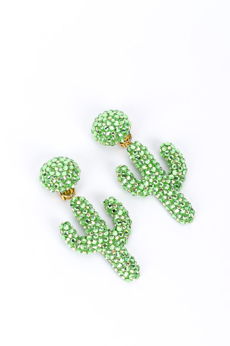 Vintage Richard Kerr Crystal Cactus Drop Earrings full front view 3/4 angle @Recessla