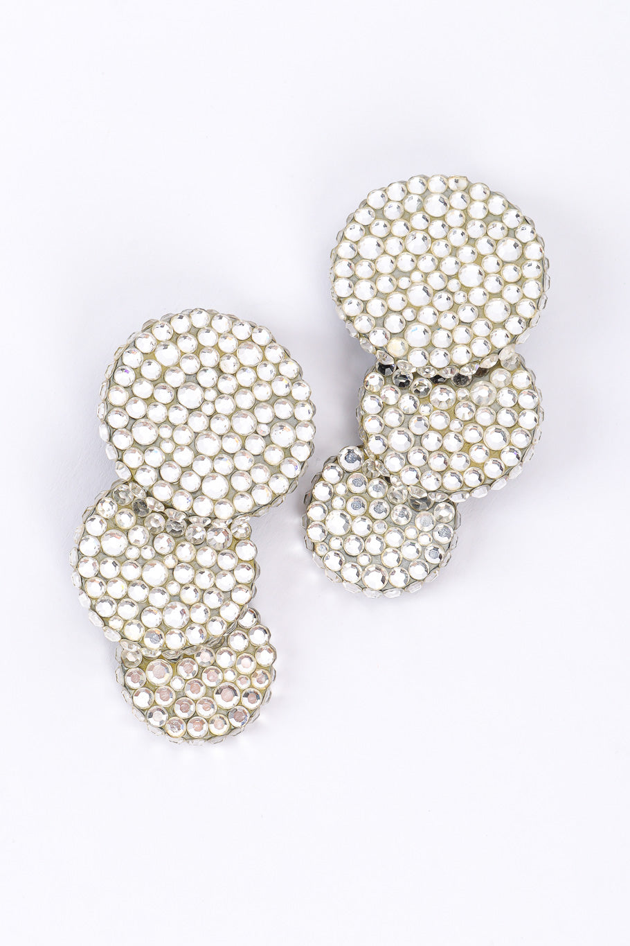 Rhinestone disc drop earrings on white background @recessla