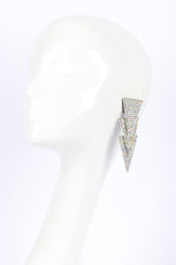 Spear drop earrings by Richard Kerr on white background on mannequin @recessla