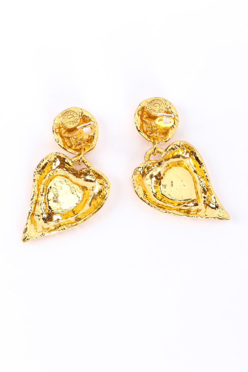 Vintage Edouard Rambaud Hammered Heart Stone Earrings back side full view @Recessla