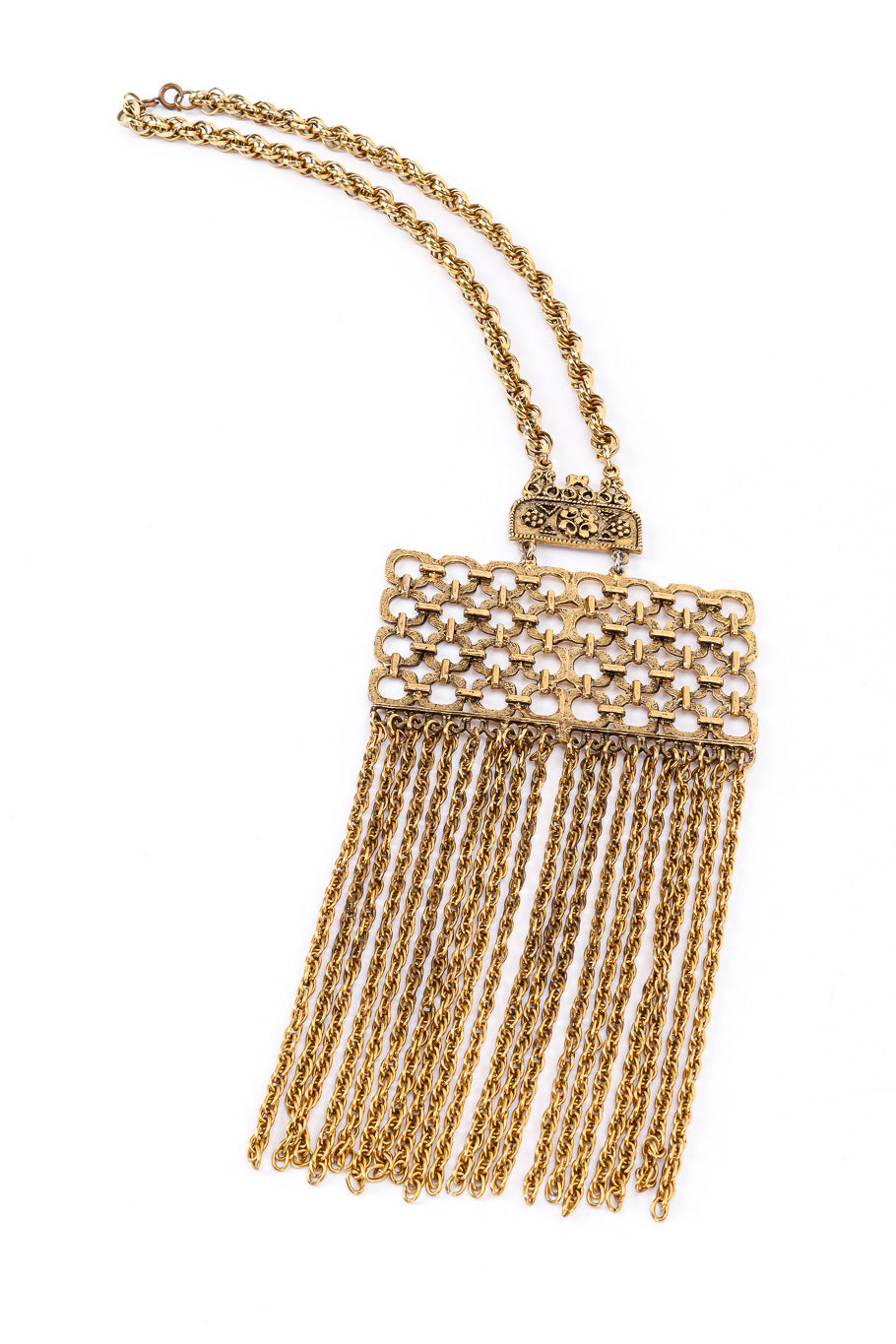 Vintage Etruscan Chain Fringe Necklace full view @Recessla