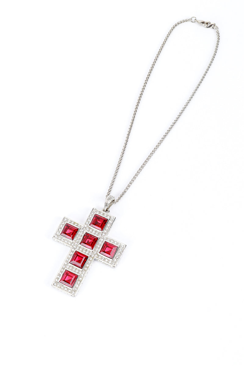 Kenneth Jay Lane St George Crystal Cross Necklace flat @RECESS LA