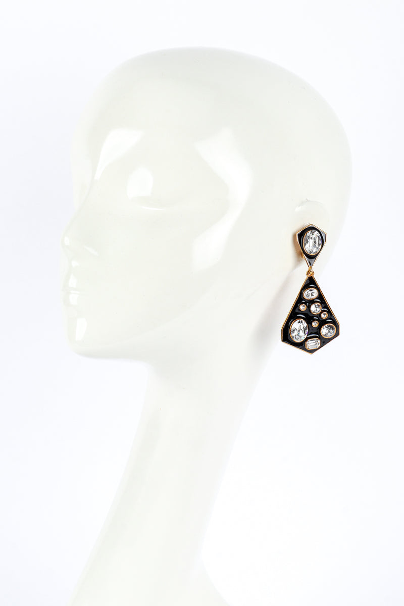 Kenneth Jay Lane Enamel & Rhinestone Geo Drop Earrings mannequin @RECESS LA