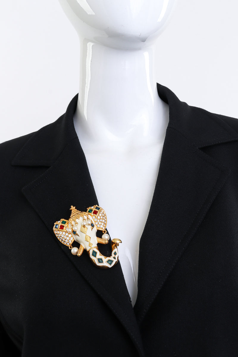 Vintage Kenneth Jay Lane "Royal Maharaja" Collection Royal Maharaja Enamel Elephant Brooch pinned on mannequin @recess la