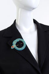 Vintage Kenneth Jay Lane Enamel Dot O-Ring Snake pinned on mannequin @recess la