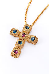 Vintage Kenneth Jay Lane Byzantine Crystal Cross Pendant Necklace pendant closeup @recess la