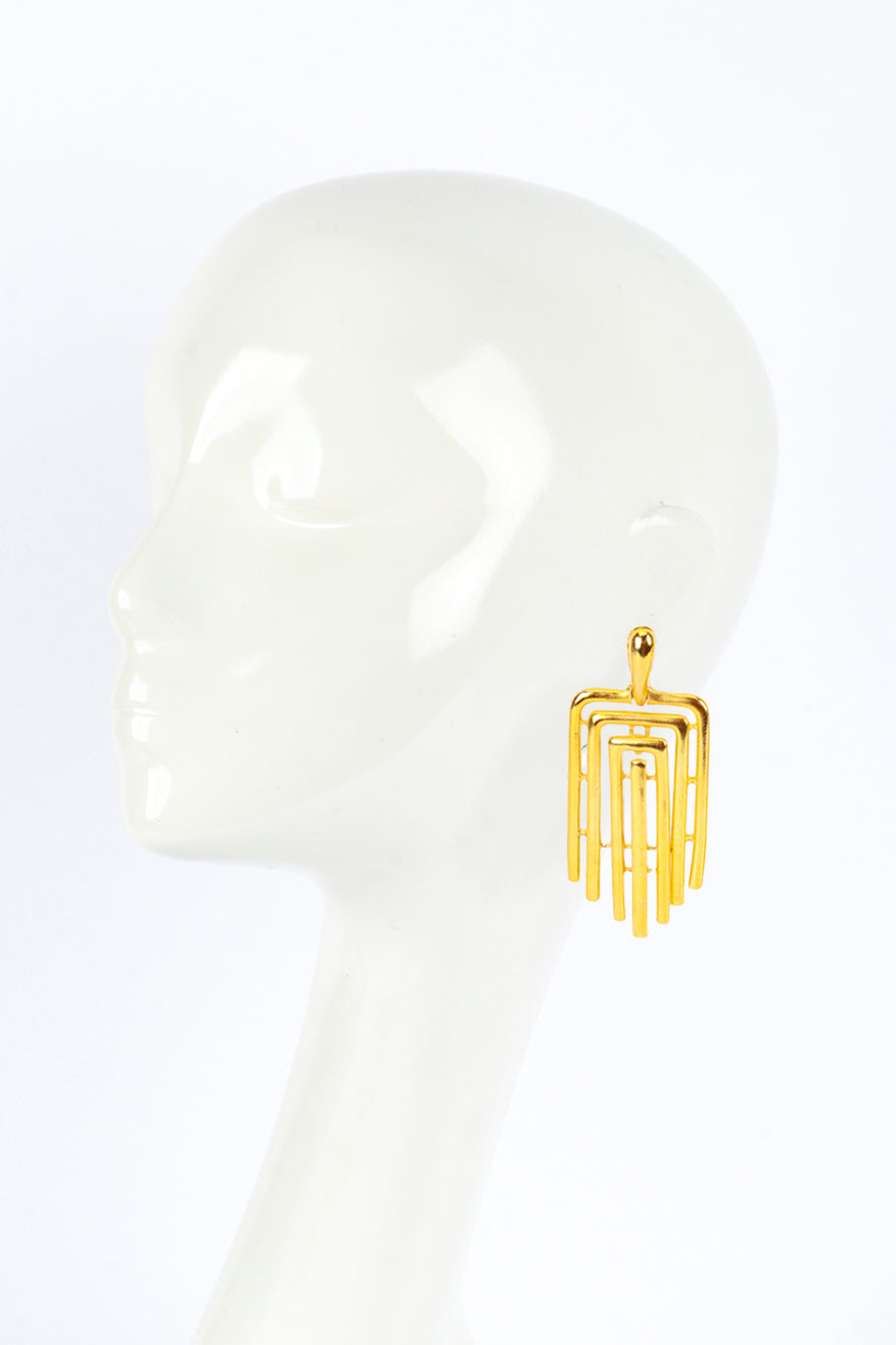 Vintage Kenneth Jay Lane Articulated Linear Drop Earrings on mannequin @recess la