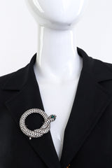 Vintage Kenneth Jay Lane Rhinestone O-Ring Snake Brooch pinned on mannequin @recess la