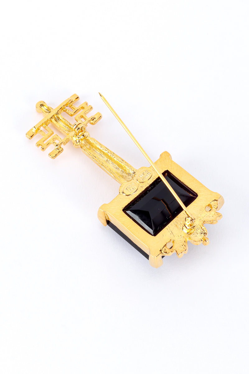 Vintage Kenneth Jay Lane Golden Key Brooch back pin open @recess la