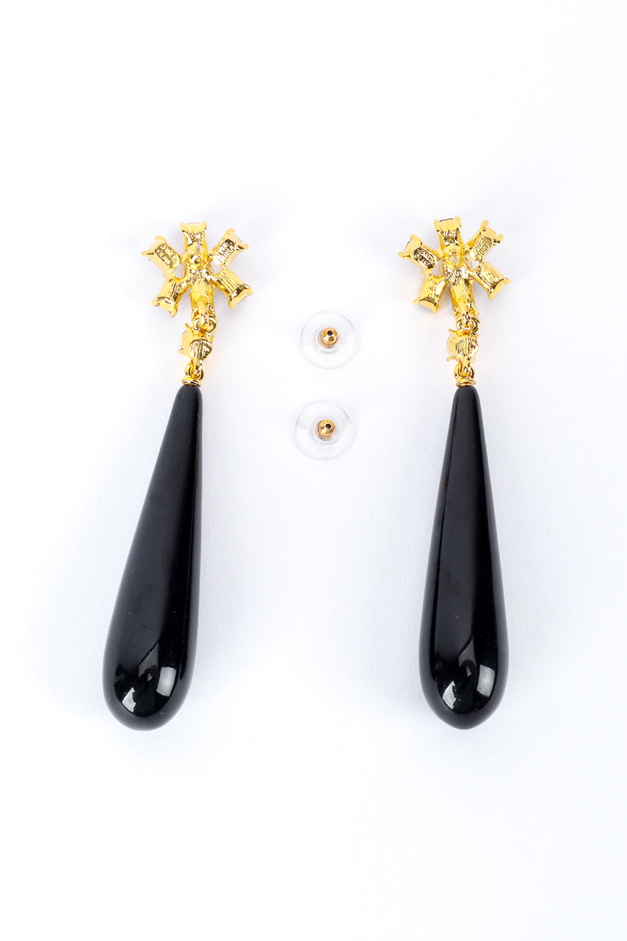 Vintage Kenneth Jay Lane Floral Teardrop Earrings back view with backing removed @recess la