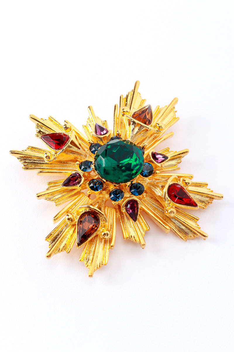 Vintage Unsigned Kenneth Jay Lane Jeweled Sunburst Brooch 3/4 front @recess la