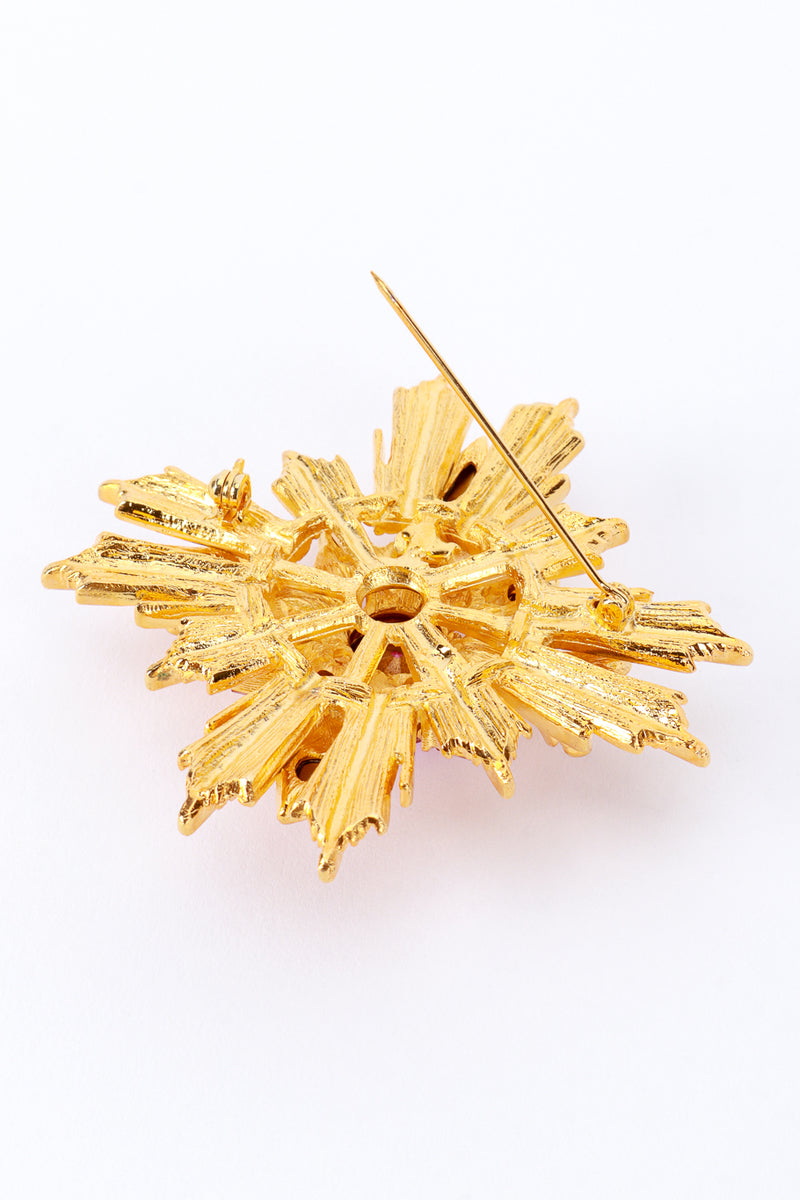 Vintage Unsigned Kenneth Jay Lane Pink Jeweled Sunburst Brooch back pin open @recess la