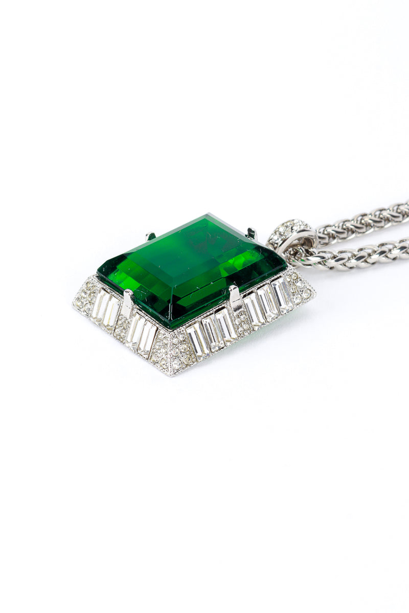 Vintage Kenneth Jay Lane Art Deco Emerald Pendant Necklace front crystal wear @recess la