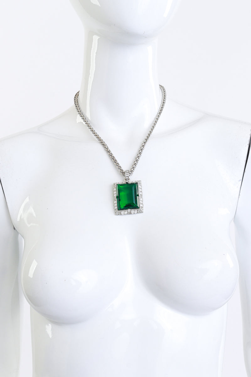 Vintage Kenneth Jay Lane Art Deco Emerald Pendant Necklace on mannequin @recess la