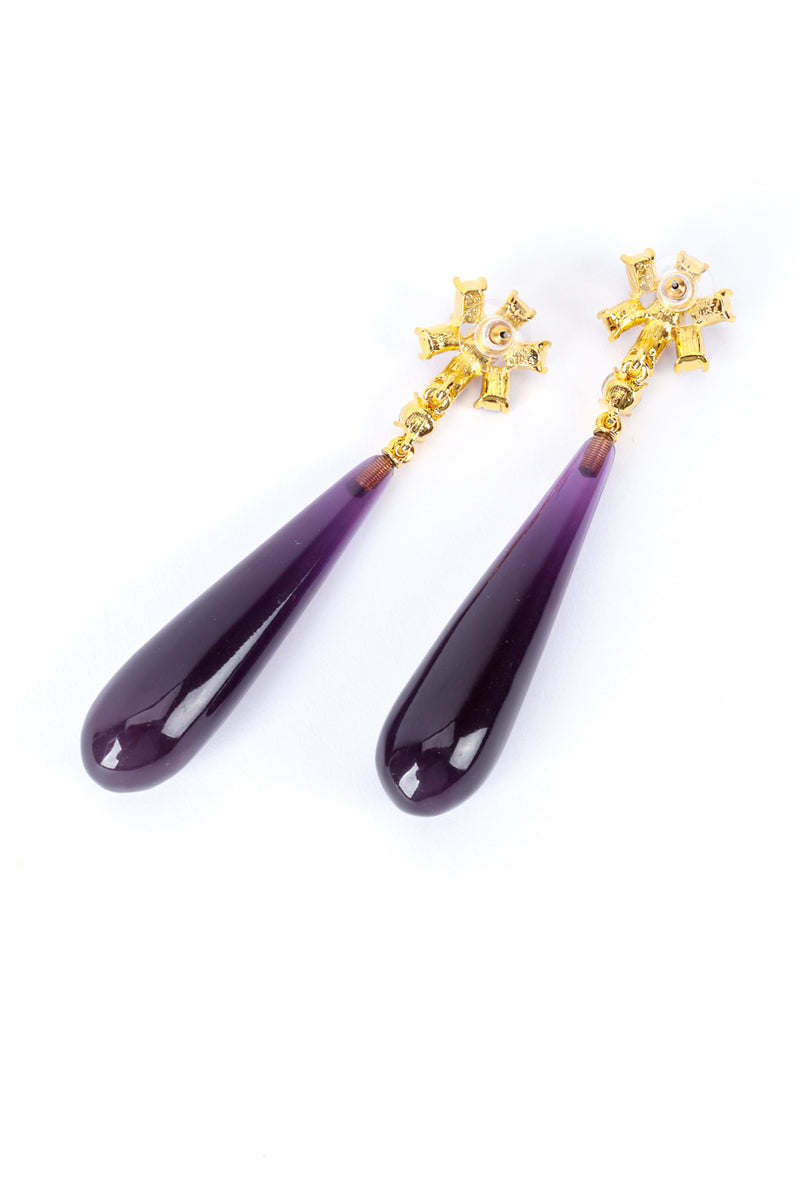 Vintage Kenneth Jay Lane Couture Collection Violaceous Floral Teardrop Earrings back recess la