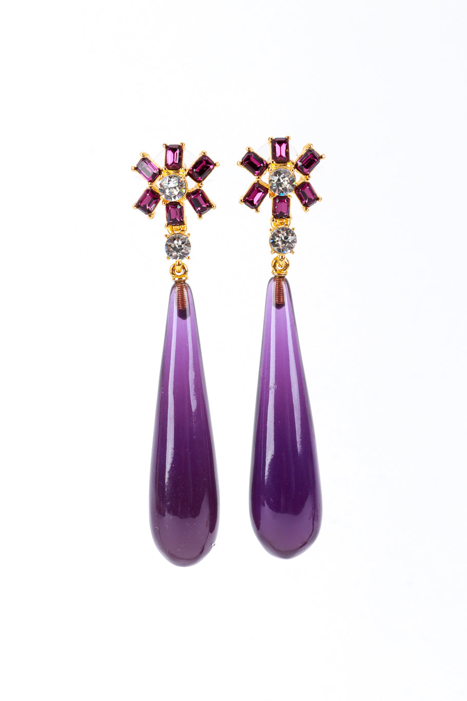 Vintage Kenneth Jay Lane Couture Collection Violaceous Floral Teardrop Earrings front @recess la