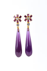 Vintage Kenneth Jay Lane Couture Collection Violaceous Floral Teardrop Earrings front @recess la