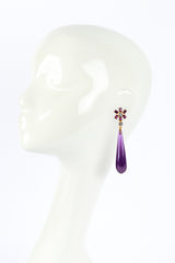 Vintage Kenneth Jay Lane Couture Collection Violaceous Floral Teardrop Earrings on manenquin @recess la