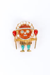 Vintage Kenneth Jay Lane Carnelian Medicine Man Brooch front @recess la