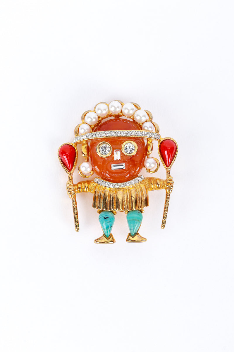 Vintage Kenneth Jay Lane Carnelian Medicine Man Brooch front @recess la