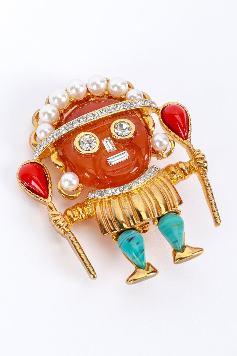 Vintage Kenneth Jay Lane Carnelian Medicine Man Brooch front closeup @recess la