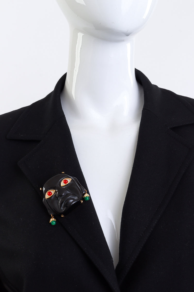 Vintage Kenneth Jay Lane Olmec Mask Brooch on mannequin @recess la