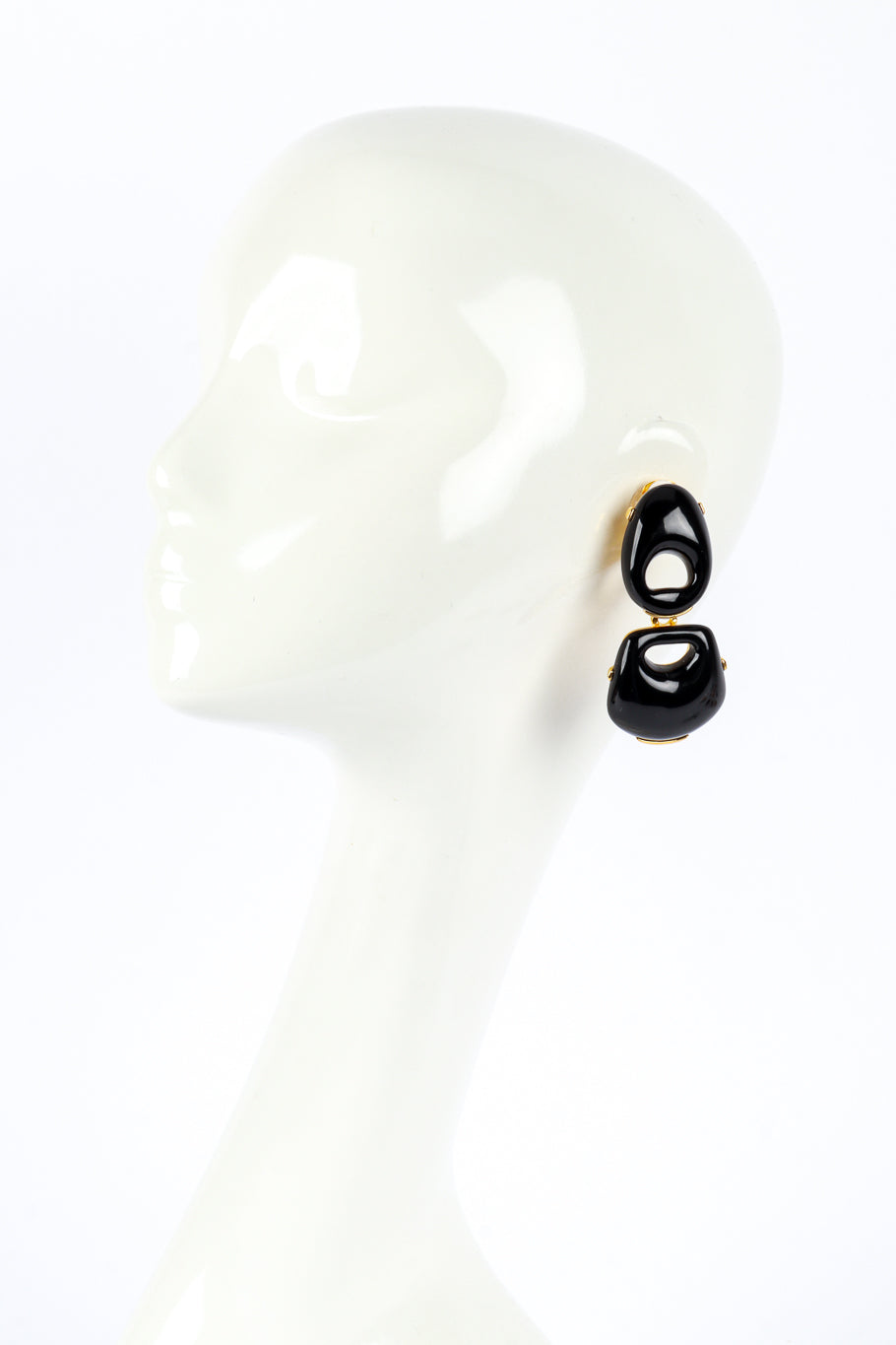 Vintage Kenneth Jay Lane Modernist Double Hoop Drop Earrings on mannequin @recess la