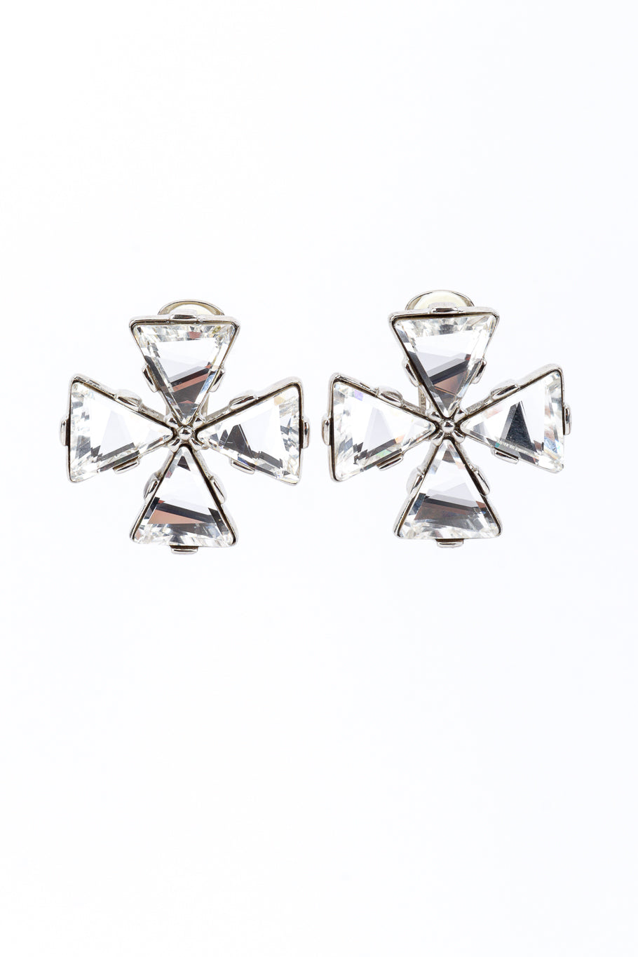 Vintage Kenneth Jay Lane Maltese Crystal Cross Earrings front @recess la