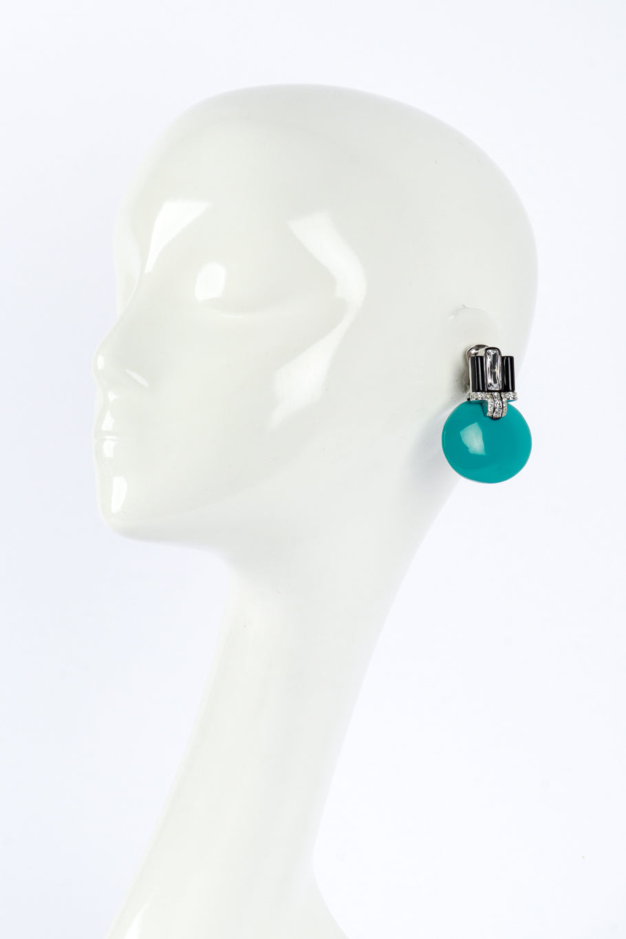 Vintage Kenneth Jay Lane Oval Button Crystal Earrings on mannequin @recess la