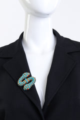 Vintage Kenneth Jay Lane Double Snake Head Brooch on manenquin @recess la