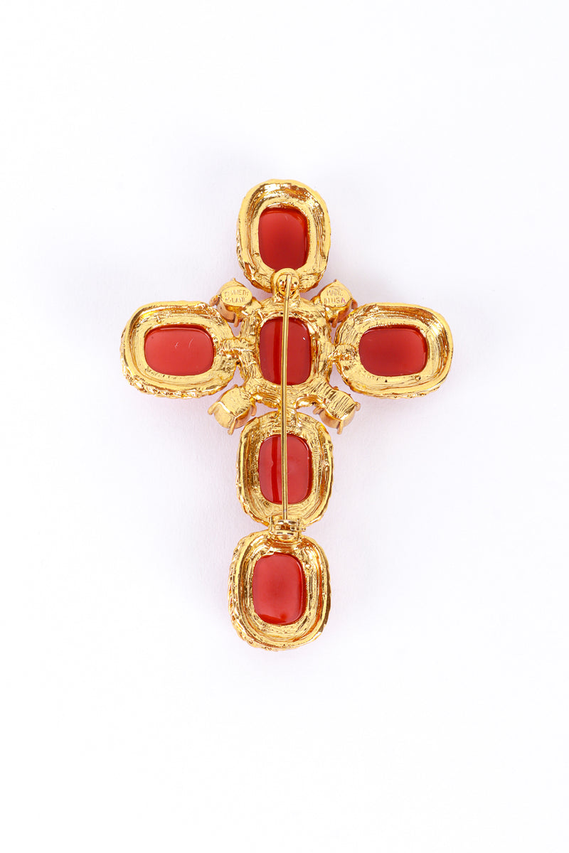 Vintage Kenneth Jay Lane Amber Gripoix & Rhinestone Cross Brooch back @recess la