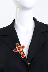 Vintage Kenneth Jay Lane Amber Gripoix & Rhinestone Cross Brooch on mannequin @recess la