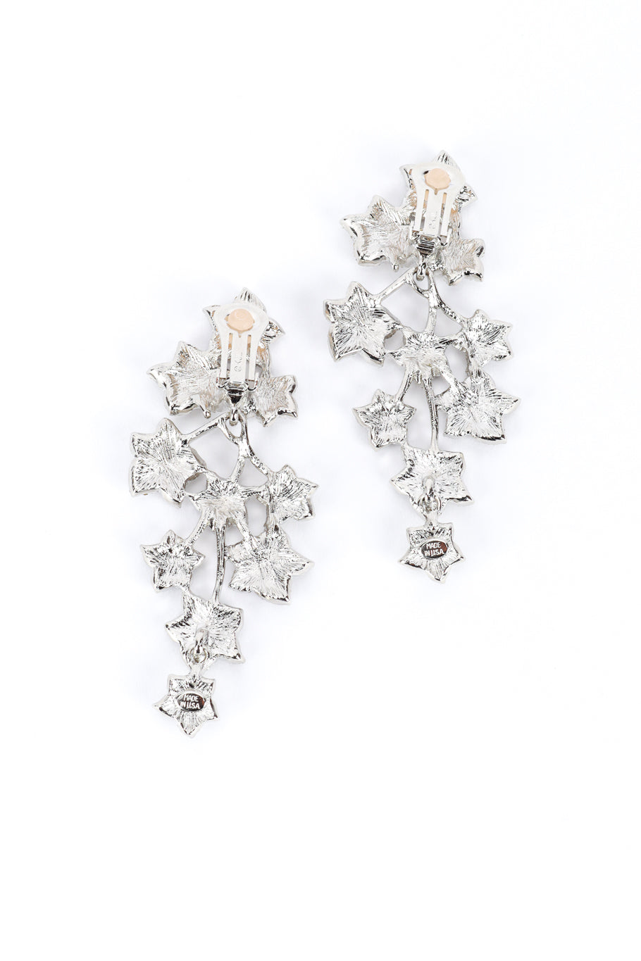 Vintage Kenneth Jay Lane Rhinestone Falling Leaf Drop Earrings back @recess la