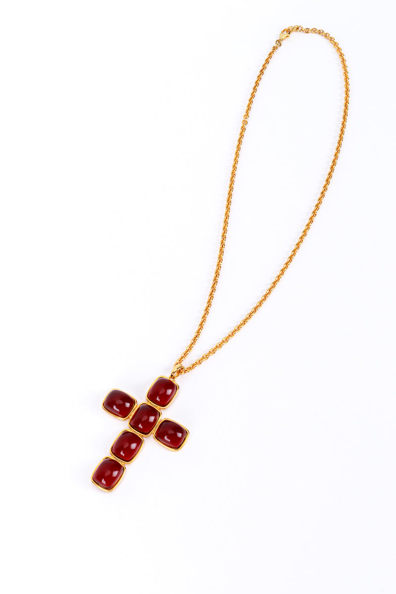 Vintage Kenneth Jay Lane Garnet Cabochon Cross Pendant Necklace front @recess la