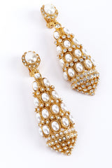 Vintage Kenneth Jay Lane Mismatched Pearl & Rhinestone Chandelier Earrings  3/4 front closeup @recess la