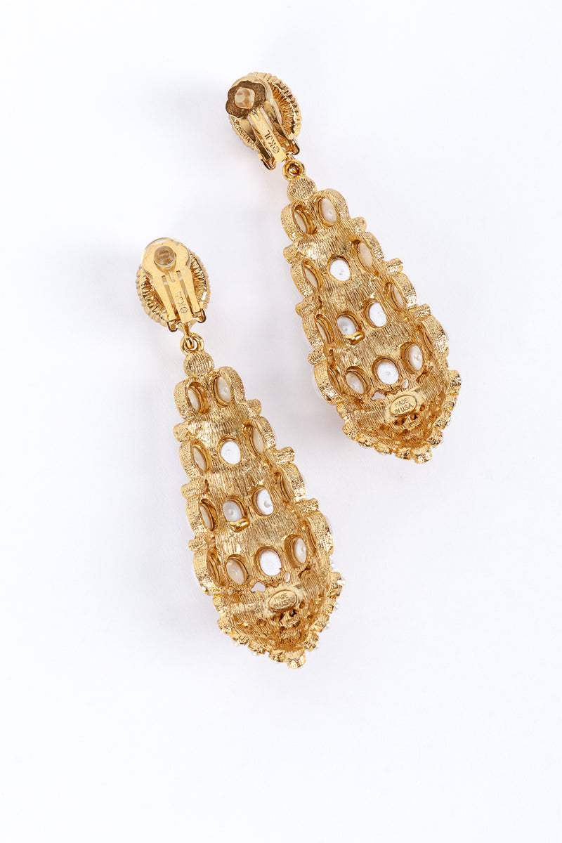 Vintage Kenneth Jay Lane Mismatched Pearl & Rhinestone Chandelier Earrings  back @recess la