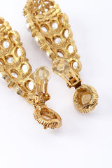 Vintage Kenneth Jay Lane Mismatched Pearl & Rhinestone Chandelier Earrings  clips open closeup @recess la