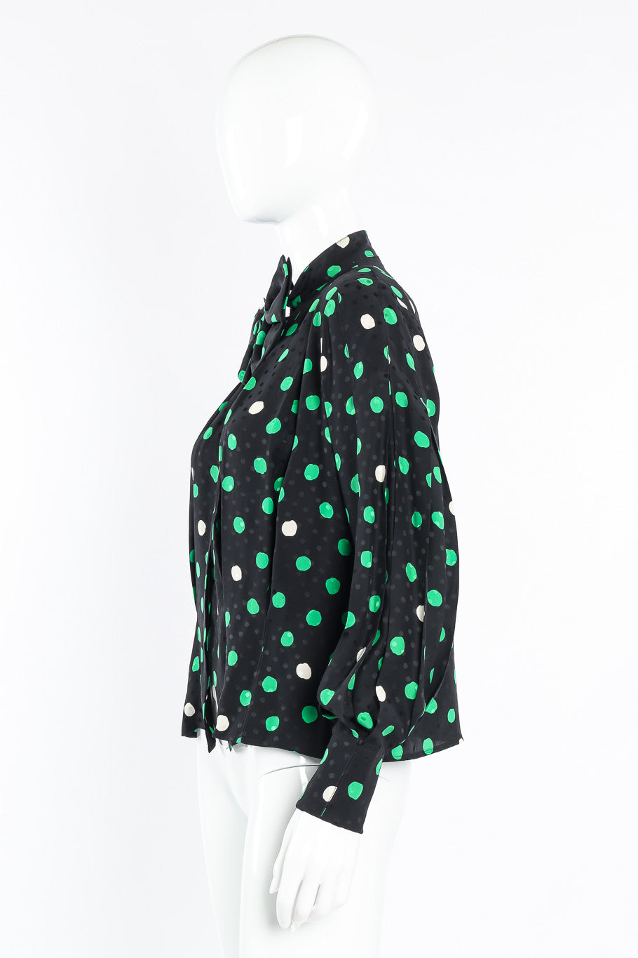 Adolfo polka dot silk blouse and skirt set blouse on mannequin @recessla