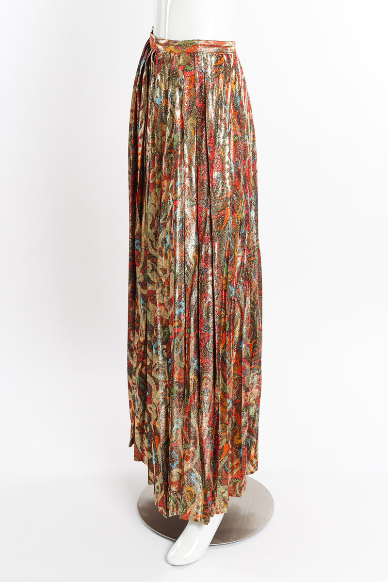 Vintage Adolfo Paisley Lamé Pleated Palazzo Pant II side on mannequin @recessla