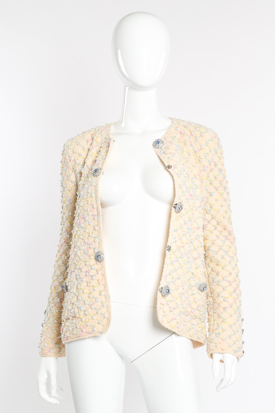 Vintage Adolfo Lattice Pearl Jacket open front view on mannequin @Recessla