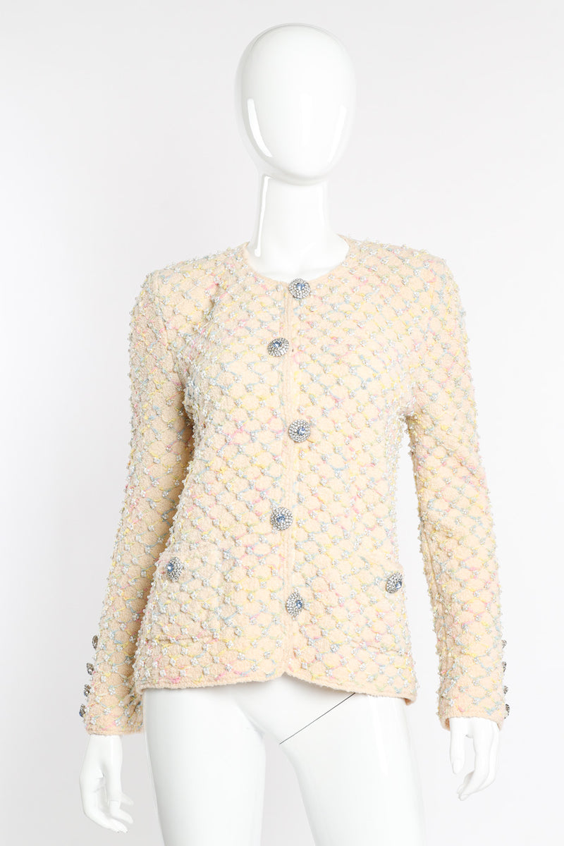 Vintage Adolfo Lattice Pearl Jacket front view on mannequin @Recessla