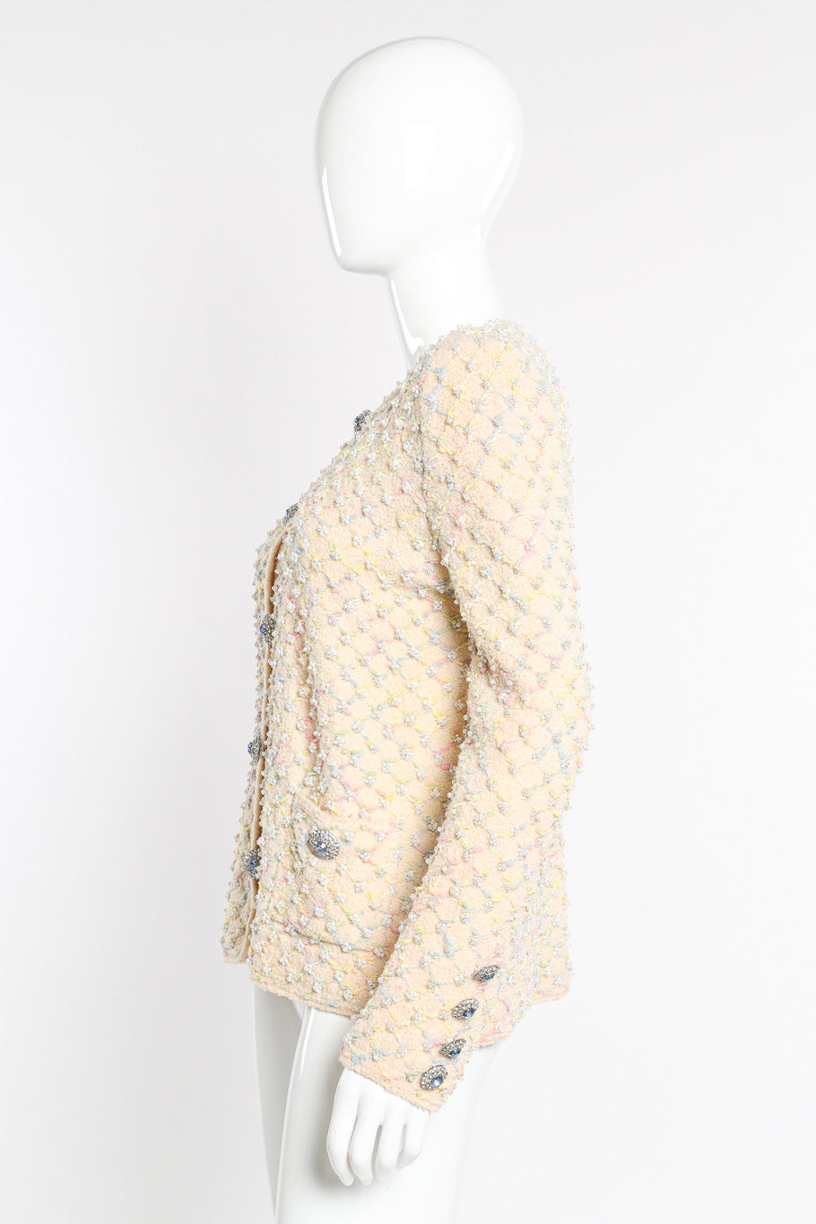 Vintage Adolfo Lattice Pearl Jacket side view on mannequin @Recessla