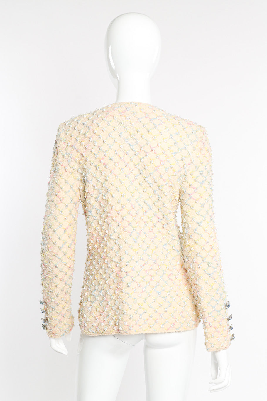 Vintage Adolfo Lattice Pearl Jacket back view on mannequin @Recessla