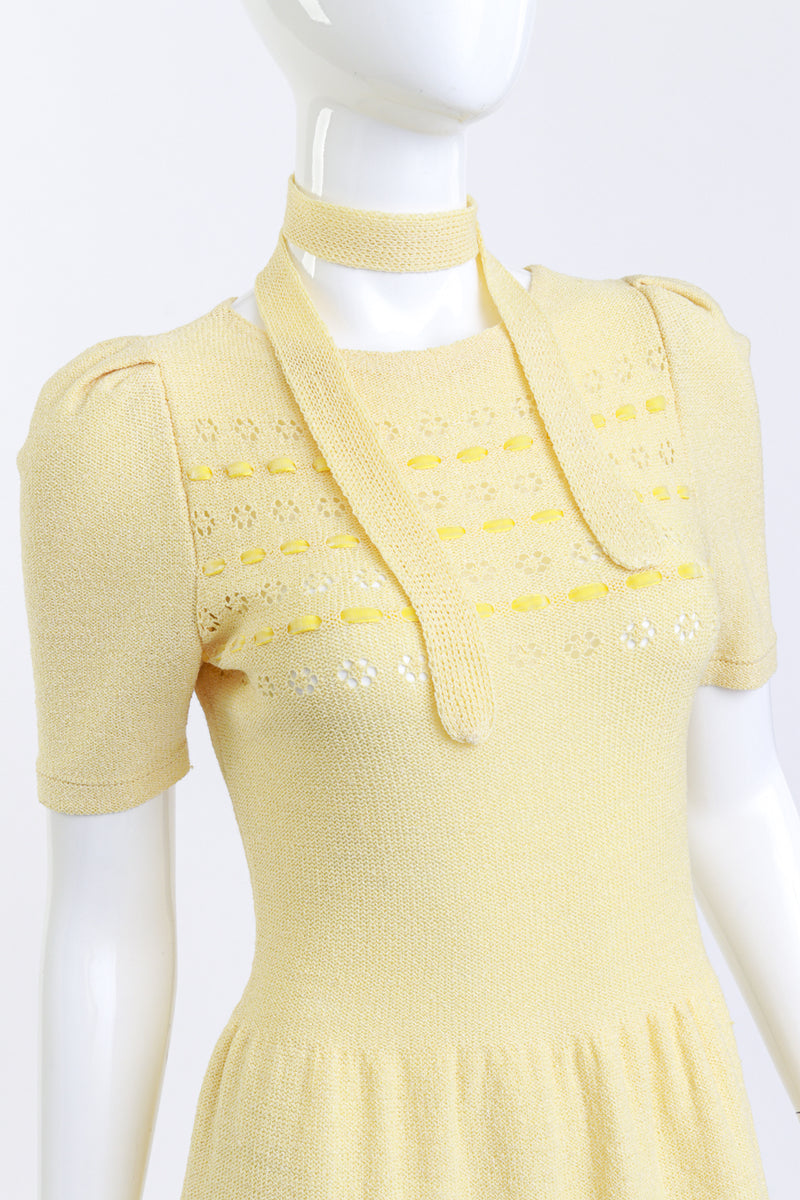 Adolfo Pastel Yellow Ribbon Weave Knit Dress detail mannequin @RECESS LA