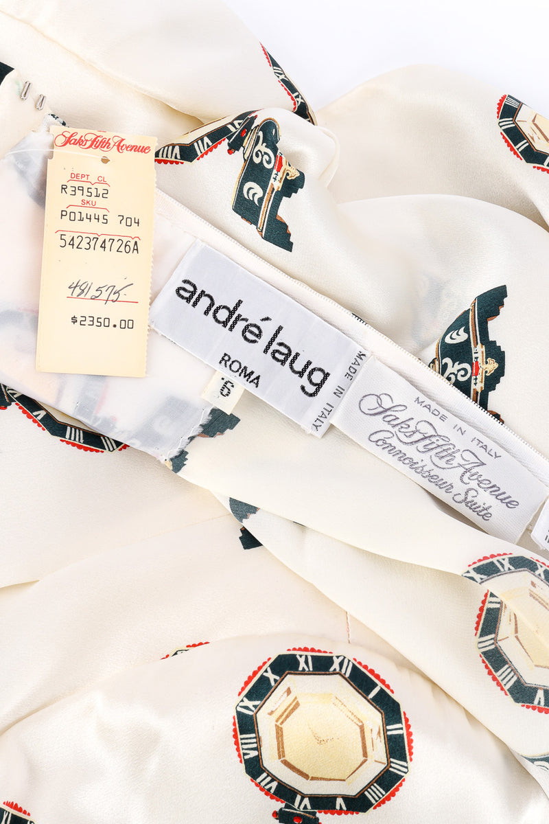 Vintage André Laug Roman Clock Motif Silk Blouse label and original tag closeup @Recessla