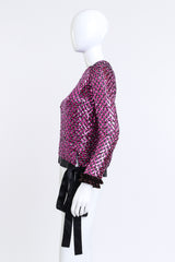 Vintage Adolfo Harlequin Sequin Ruffle Top side on mannequin @recess la