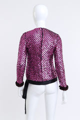 Vintage Adolfo Harlequin Sequin Ruffle Top back on mannequin @recess la