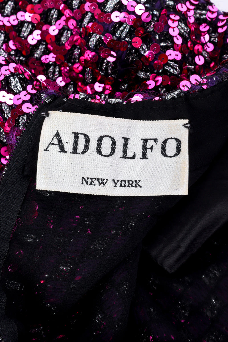 Vintage Adolfo Harlequin Sequin Ruffle Top label @recess la