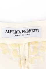 Vintage Alberta Ferretti woven linen embroidered cream mock tunic vest and pant twin set  close up on the makers label found inside the mock tunic vest  @Recess LA