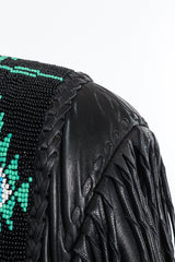 Vintage Arturo Longline Beaded Leather Fringe Jacket left shoulder scuffs on mannequin closeup @recess la